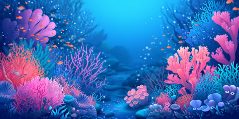Fototapeta na wymiar Vibrant Underwater Coral Reef Scene: A Colorful Display of Marine Life and Ocean Beauty