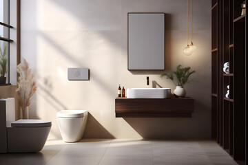 A bathroom with a modern vessel sink - obrazy, fototapety, plakaty