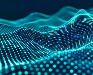 Digital Wave in Science: Futuristic Blue Glow and Fractal Technology Concept in an Abstract Background