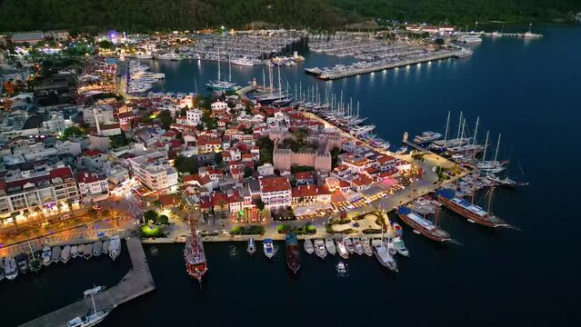 Aerial view of Marmaris in Mugla Province, Turkey.