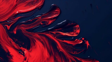 Colorful modern artwork, abstract paint strokes, oil painting on canvas. Acrylic painting on canvas with red gradient and splash wave on dark blue background. Generative ai