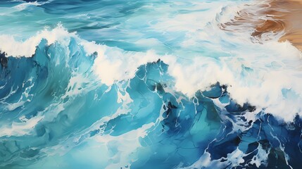 A mesmerizing aerial shot of the cobalt blue ocean, with waves forming intricate patterns