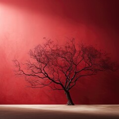 Red abstract background with tree shadows. Generative AI.