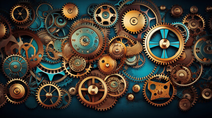 Abstract gears and cogs working in harmony - obrazy, fototapety, plakaty