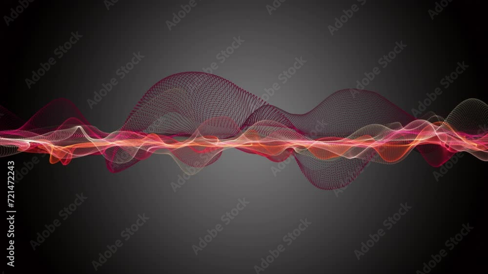 Poster fantastic video animation with particle wave object in slow motion and space for text, 4096x2304 loo