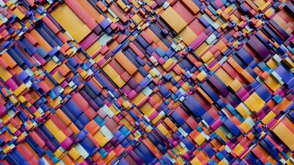 top view of an abstract colorful city background, geometric 3D  boxy shapes, urban pattern