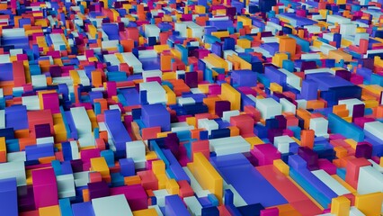 Fototapeta premium top view of an abstract colorful city background, geometric 3D boxy shapes, urban pattern