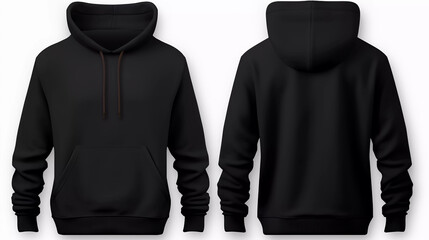 Set of Black front and back view tee hoodie hoody sweatshirt on transparent background cutout, PNG file. Mockup template for artwork graphic design - obrazy, fototapety, plakaty