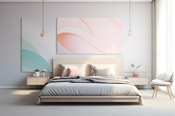 A bedroom wall mural with an abstract geometric pattern