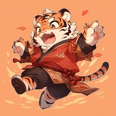 cute tiger wearing chinese costume , Chinese new year