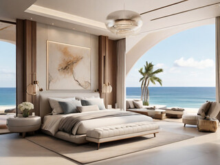 Luxury modern bedroom with golden and white bed 