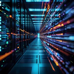 A dynamic scene of a supercomputer powering up