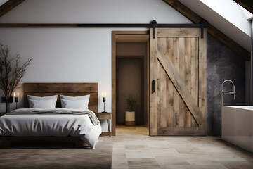  A bedroom with a sliding barn door 