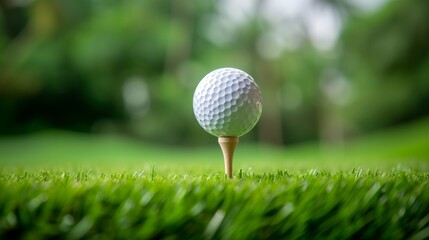 side view of a golf ball on a golf tee  