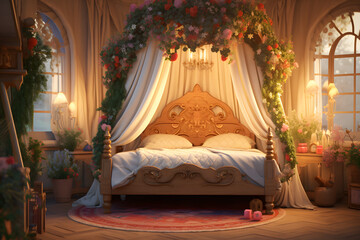 Fototapeta premium A bedroom with a whimsical fairytale inspired design