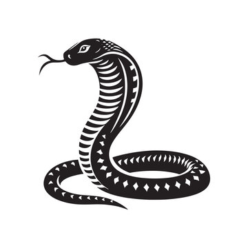 Mystifying Shadows: Cobra Silhouette Set Shrouded in a Veil of Mystery and Intrigue - Cobra Illustration - Cobra Vector

