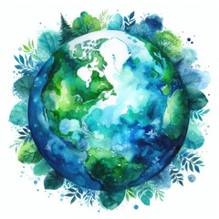 Earth day, go green, planet earth illustration with plants growing, environmental protection.
