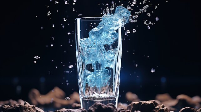 glass filled with cold water and an icecube UHD Wallpaper