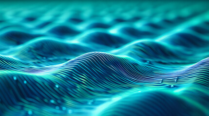 Abstract Blue Waves: Futuristic Digital Design with Flowing Lines and Glowing Texture in Dark Space