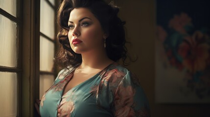 Fototapeta premium Plus Size Women Floral Dress Model Professional Photo