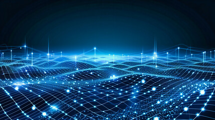 Cyber Network in Abstract Blue: Digital Technology and Futuristic Science Concept with Mesh and Grid