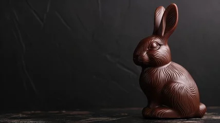 Fotobehang A chocolate Easter bunny on a dark wooden surface © Татьяна Макарова