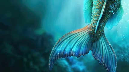 Foto op Canvas Sparkling mermaid tail emerging from the depths of a blue ocean © Татьяна Макарова