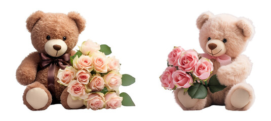 Teddy bears with roses. For valentine, anniversary, wedding cards, invitation, social media post, birthday.