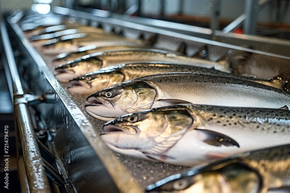 Poster fish factory. background with selective focus and copy space