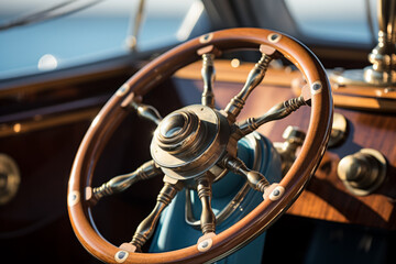 Yacht helm. Background with selective focus and copy space