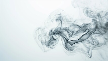 Graceful dark smoke swirls floating on a white backdrop
