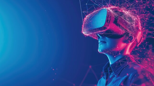 Profile of a person with VR headset, neon outline