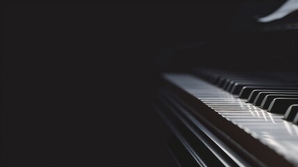 A closeup of black and white piano keys in dim light