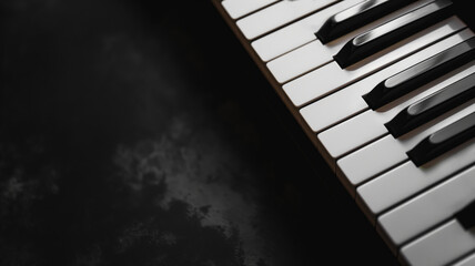 Close-up of piano keys in a dark, moody setting
