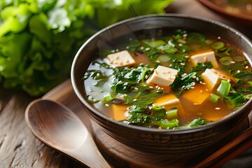 Miso soup with island tofu and sea lettuce.jpeg