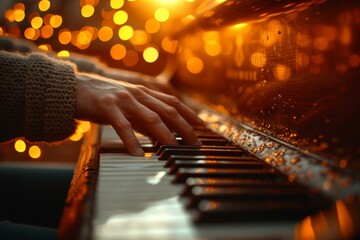 A skilled pianist pours their heart and soul into the ivory keys of their beloved instrument, creating a symphony of emotion in the comfort of their indoor sanctuary