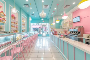 Whimsical ice cream parlor with retro decor and handmade flavors
