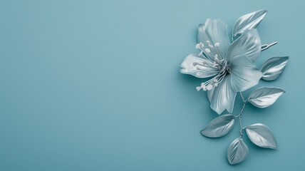 Artificial silver flower on blue gradient backdrop
