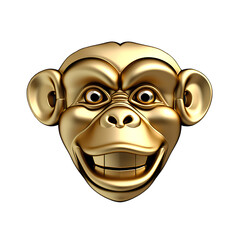 3d highly polished golden Monkey face emoji or icon on removable background 