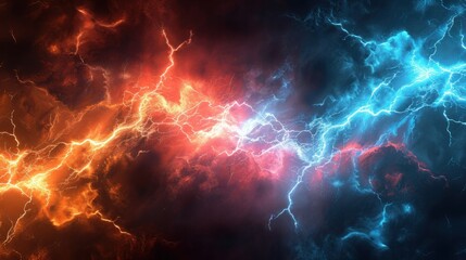 Fire and ice fractal lightning, plasma power background