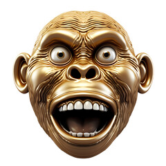 3d highly polished golden Monkey face emoji or icon on removable background 