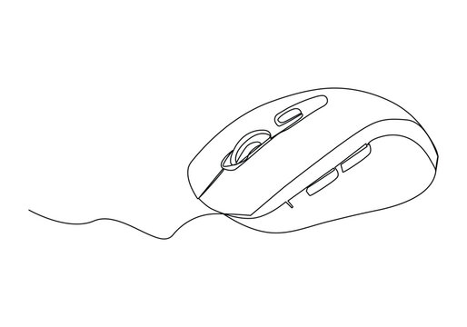 recommend clip art: Computer mouse in continuous One line drawing vector. Mouse cursor to PC icon. Continuous outline of a Mouse computer device icon.
                    