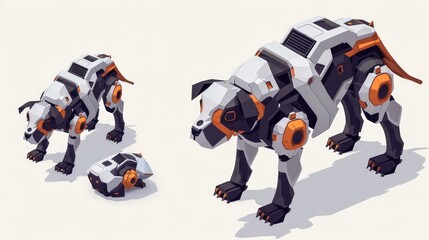 Isometric dog bio robot on white background 3d vector illustration