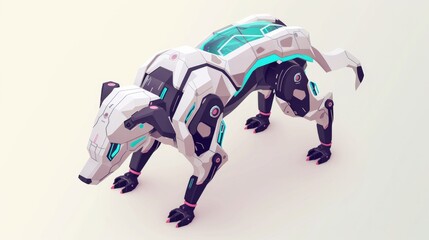 Isometric dog bio robot on white background 3d vector illustration