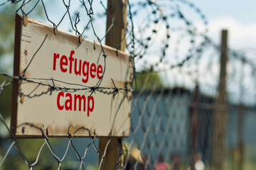 Refugee camp. Backdrop with selective focus and copy space