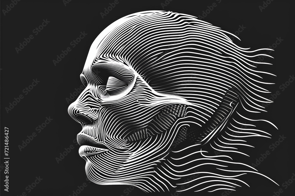Poster abstract graphic skull head on dark in motion. backdrop for design with selective focus and copy spa