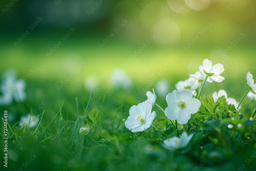 Poster spring flowers. backdrop with selective focus and copy space