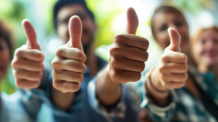 Group of people giving thumbs up towards the camera