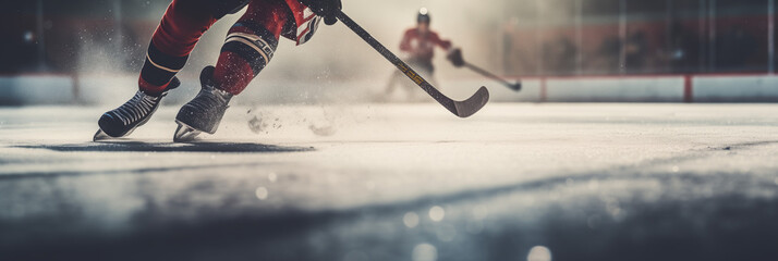 Hockey player playing hockey on a hockey stadium court close-up