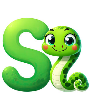 Cute Looking 3D Animal Snake S Alphabet 3D - Letter S